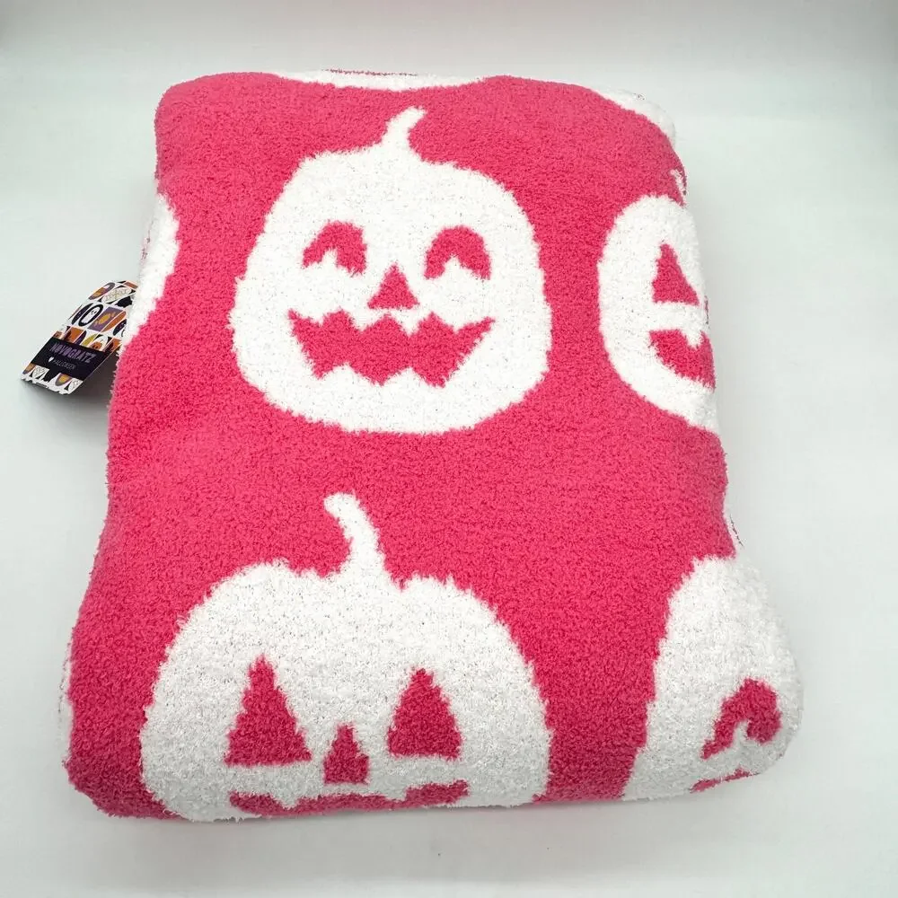 Novogratz Pink White Reversible Jack O Lantern Pumpkin Halloween Throw Blanket